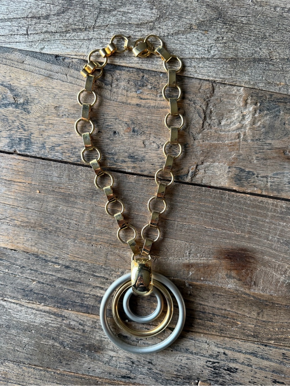 Vintage Gold and Silver Multi-Ring Pendant Necklace